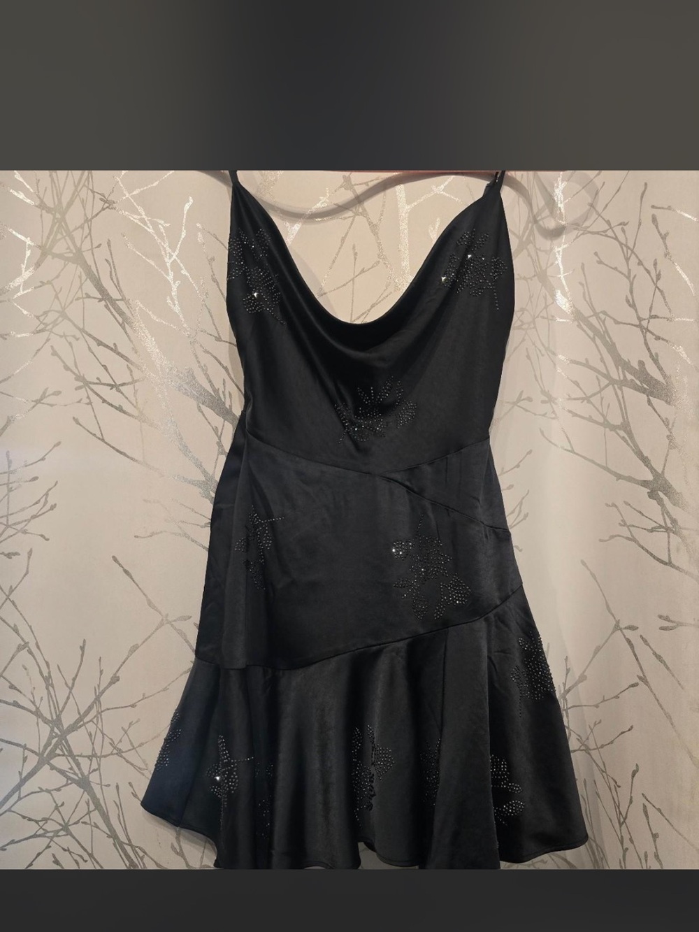 Oh Polly Black Cowl Neck Mini Dress with Rhinestone Stars